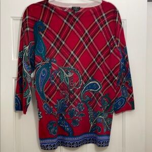 Talbots Red Plaid Paisley Women's Sweater in 100% Merino Wool